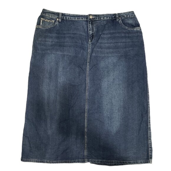 Denim Maxi Skirt 22W Plus Size Long Modest A-Line Straight Rhinestone Blue Jean - Picture 12 of 12